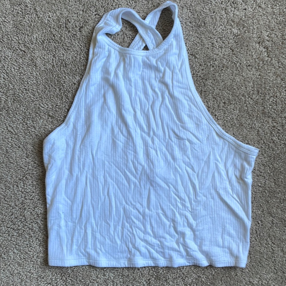 Criss-Cross Ribbed White Tank Top - size medium
